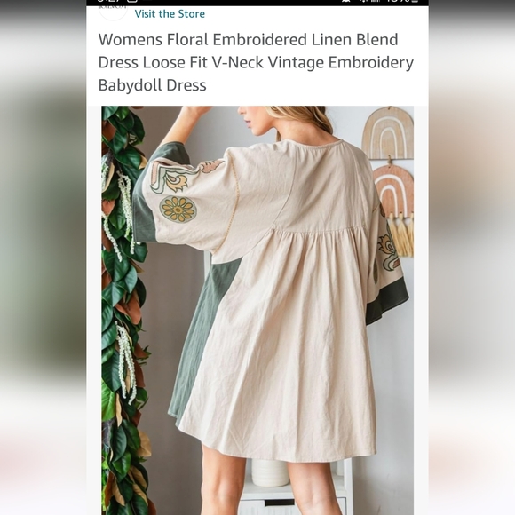 Womens Floral Embroidered Loose Fit V Neck Babydoll Dress - Picture 3 of 9